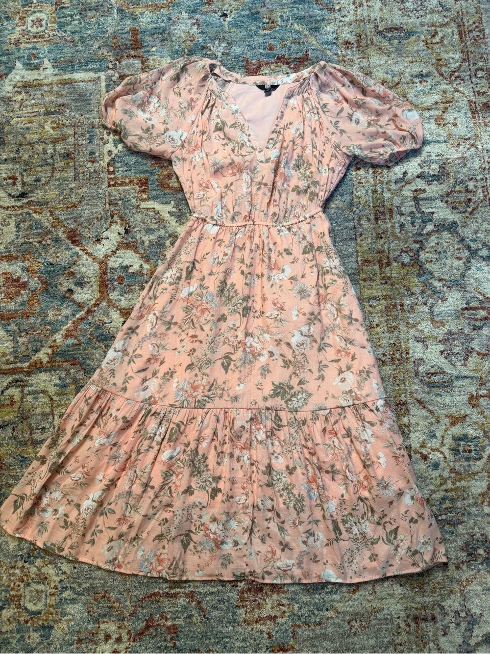 Frye-Floral Puff-Sleeve Midi Dress - Pink